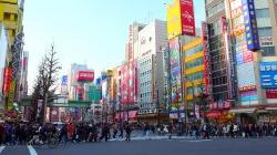 City street and crosswalk in Tokyo, Japan